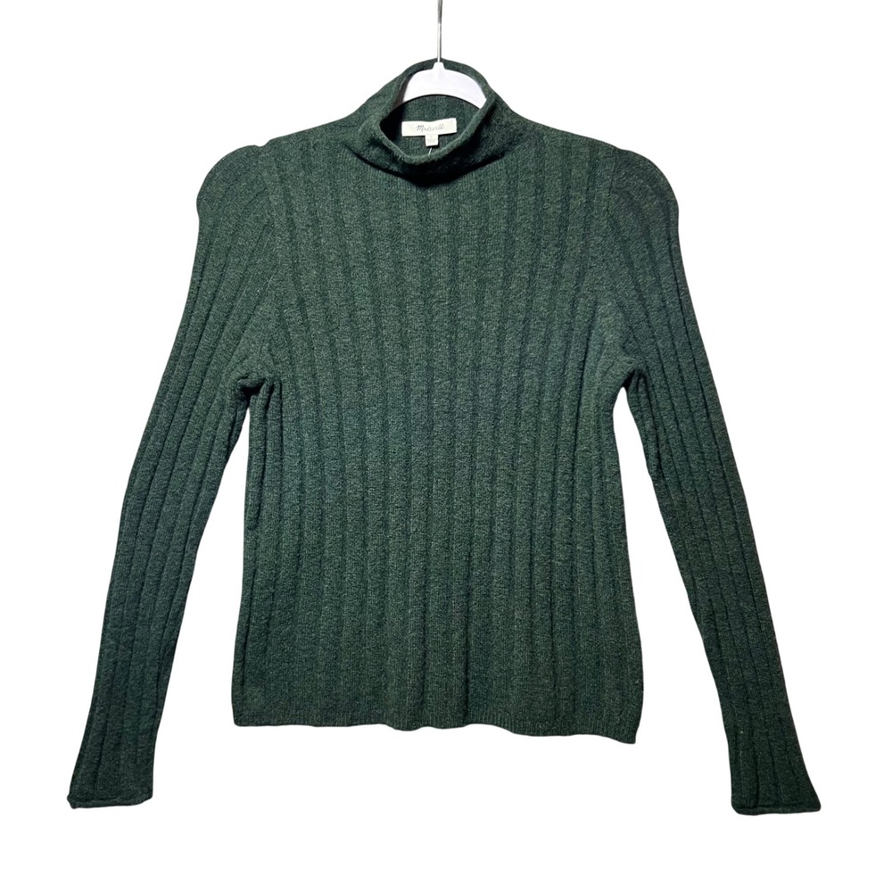 Madewell‎ Merino Wool Alpaca Ribbed Mock Neck Sweater Green Stretch